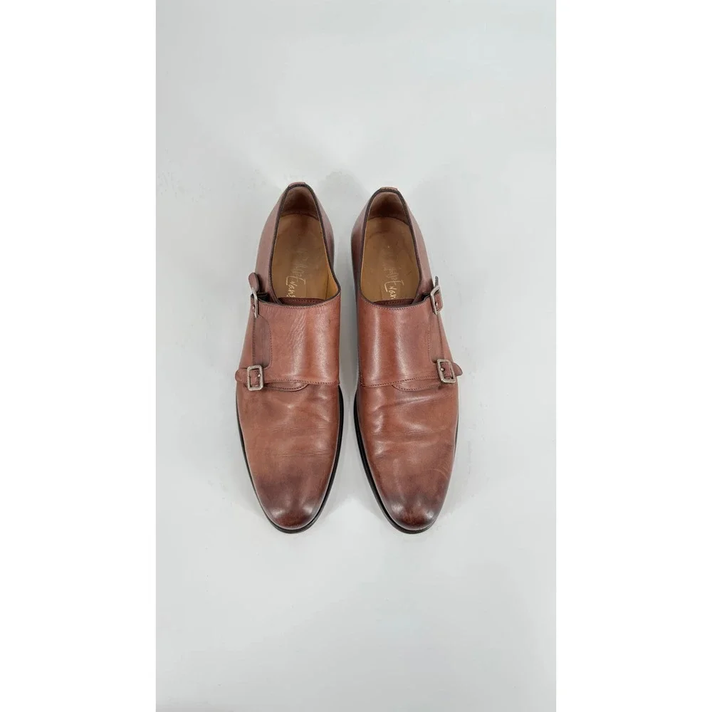 Paul Evans Poitier Mens Brown Leather Double Monk Strap Loafers Dress Shoes 9.5